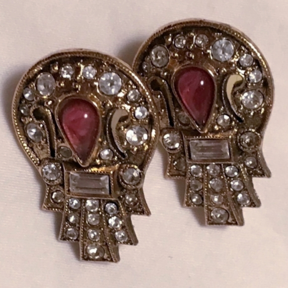 Art Deco Goldtone Fashion Earrings Crystal Baguettes - Picture 4 of 16